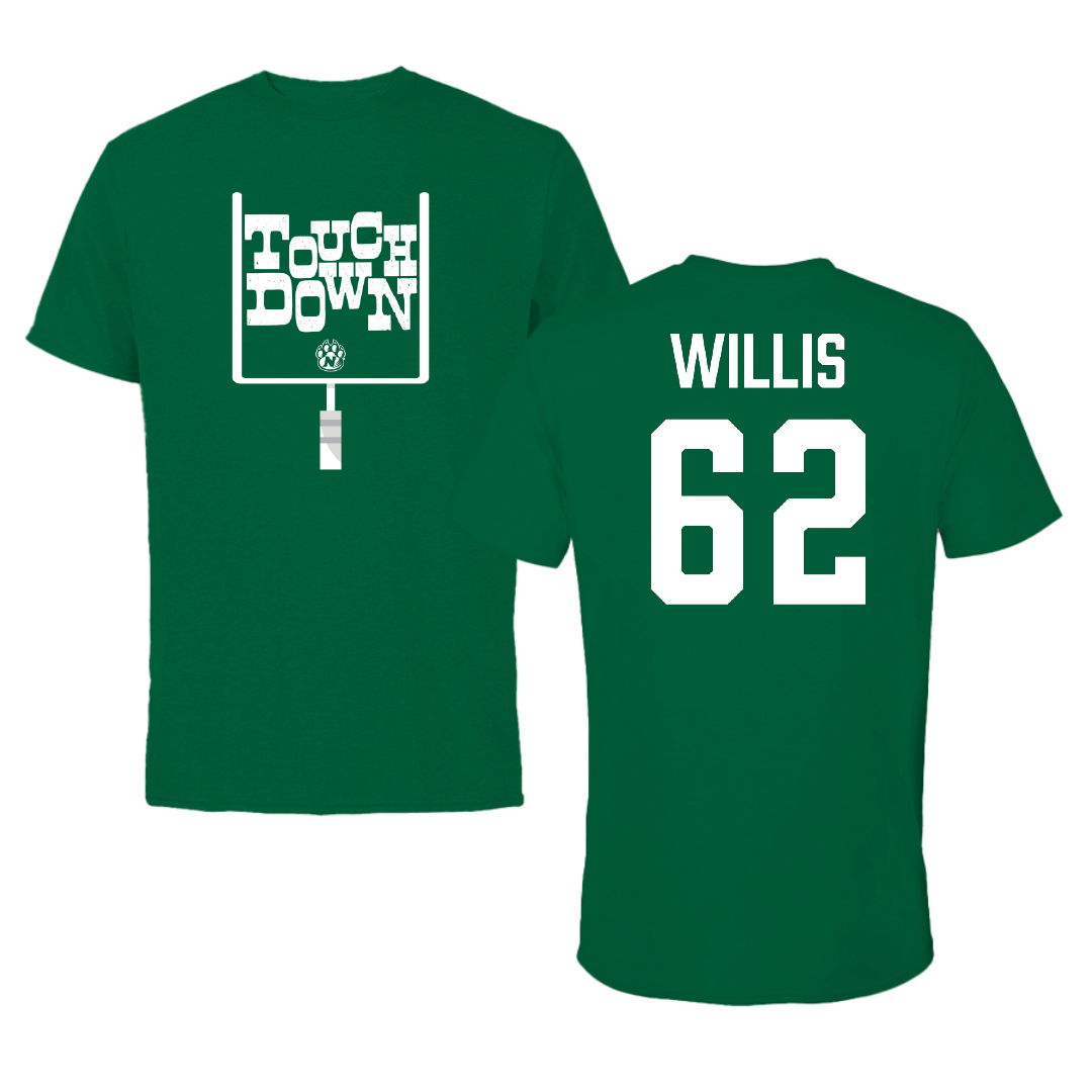 Northwest Missouri State University Football Green Touchdown Tee - #62 Chase Willis