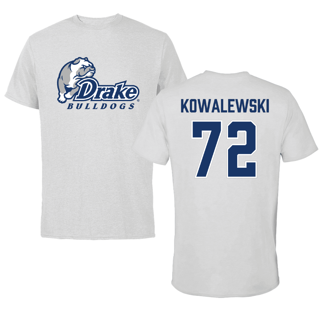 Drake University Football Light Gray Performance Tee - #72 Will Kowalewski