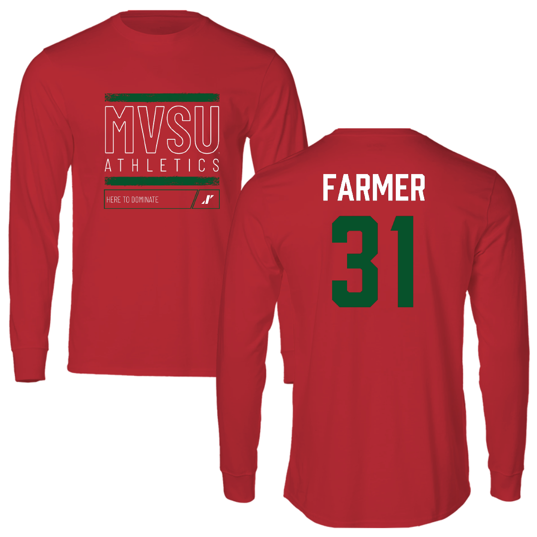 Mississippi Valley State University Baseball Red Dominate Long Sleeve - #31 Camden Farmer