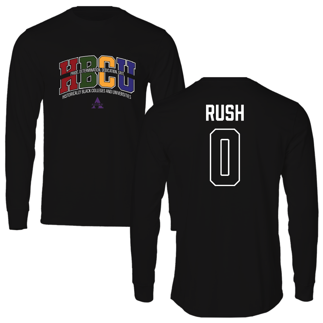 Alcorn State University Football Black HBCU Performance Long Sleeve - #0 Jarvis Rush