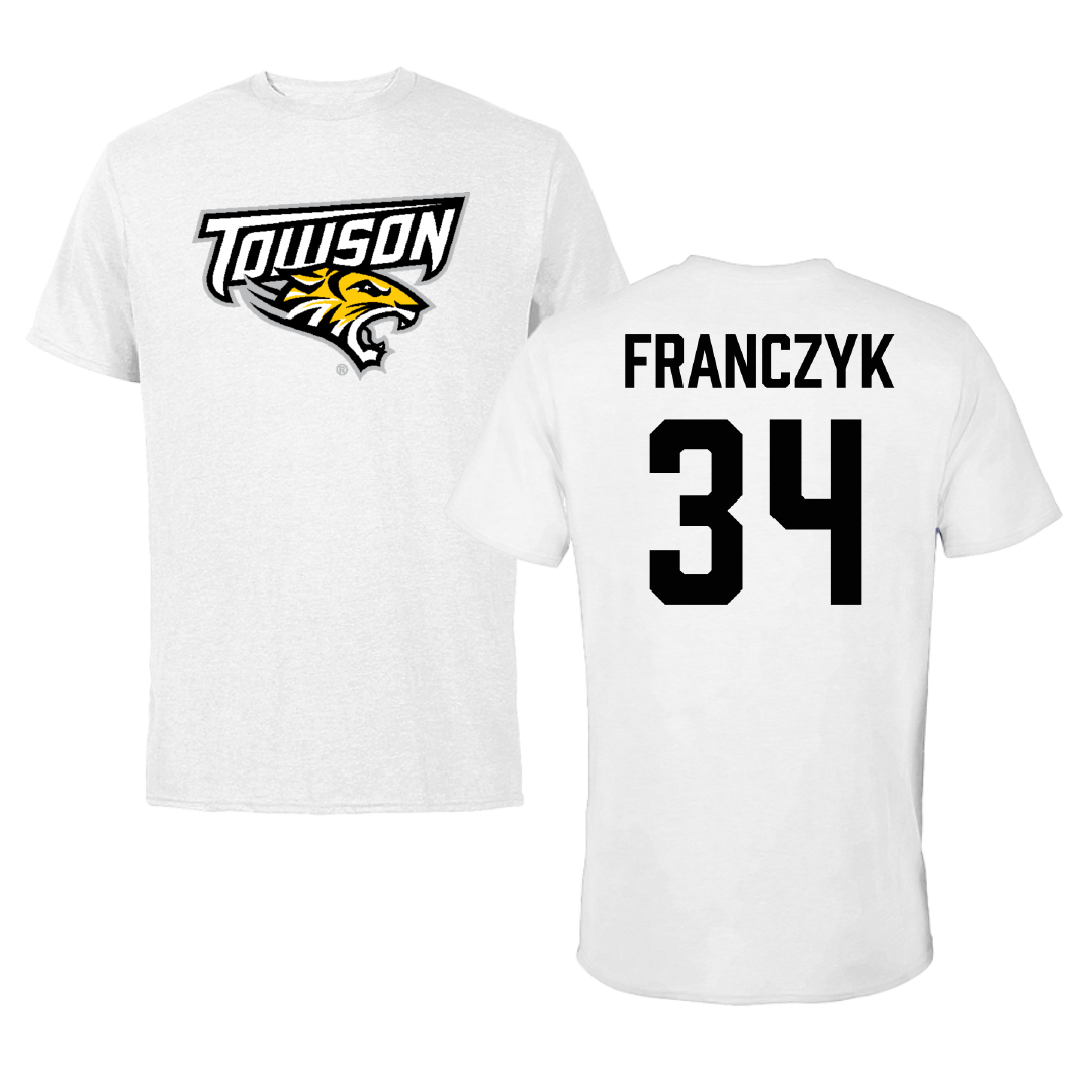 Towson University Softball White Tee - #34 Grace Franczyk