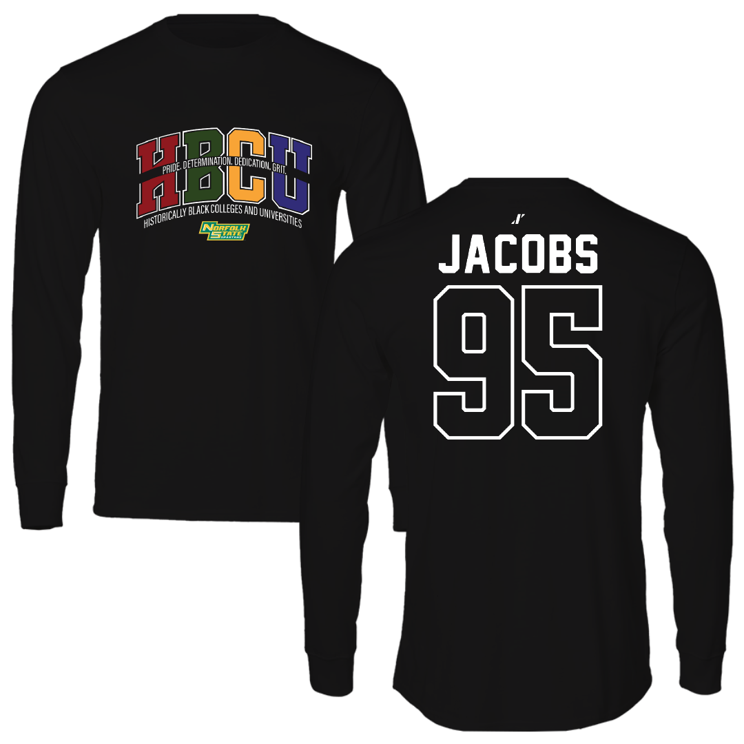 Norfolk State University Football Black HBCU Performance Long Sleeve - #95 Levontae Jacobs