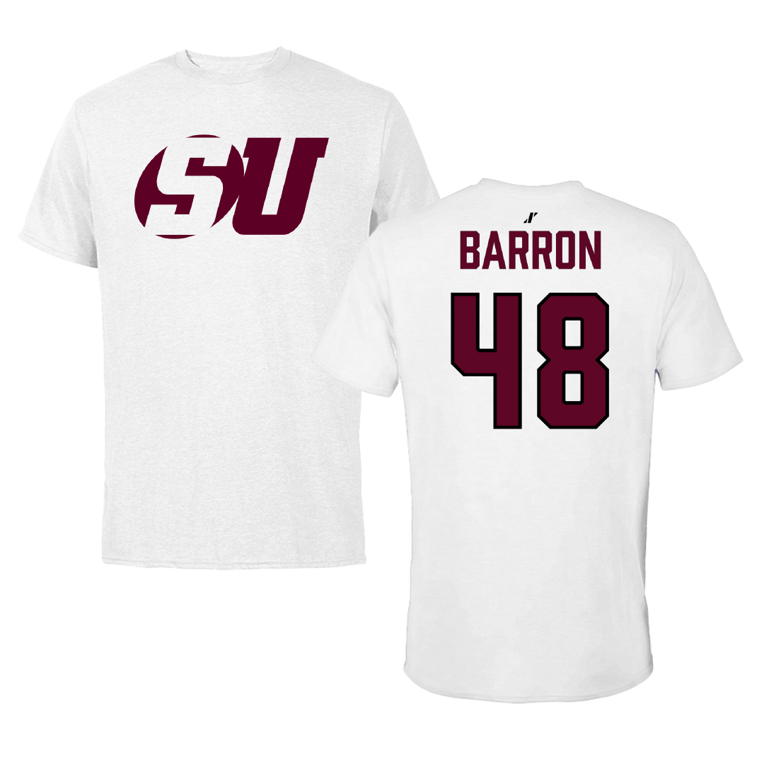 Schreiner University Baseball White Performance Tee - #48 Eli Barron