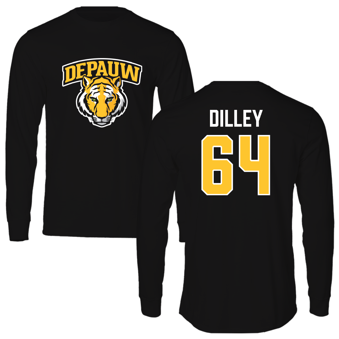 DePauw University Football Black Performance Long Sleeve - #64 Maddox Dilley
