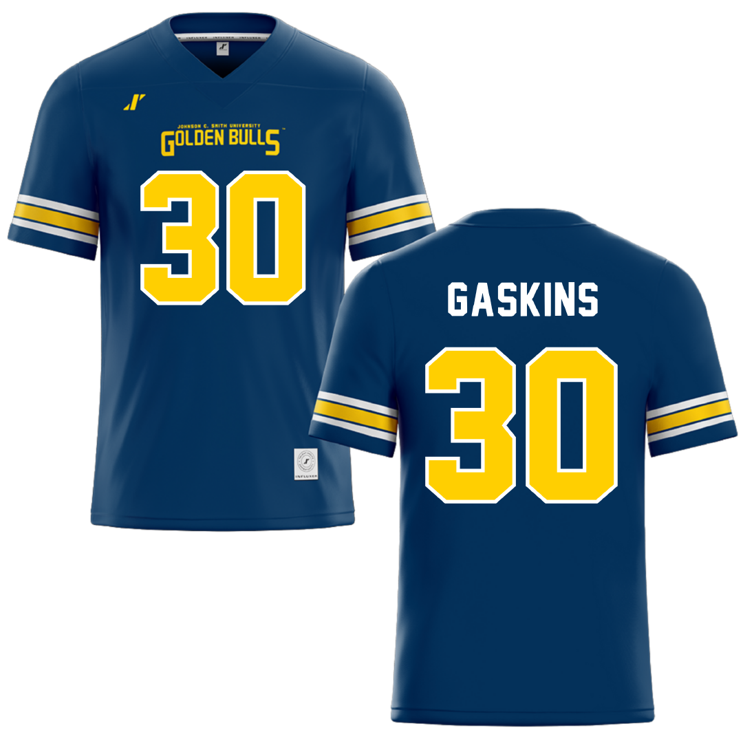 Johnson C. Smith University Navy Football Jersey - #30 Jalen Gaskins