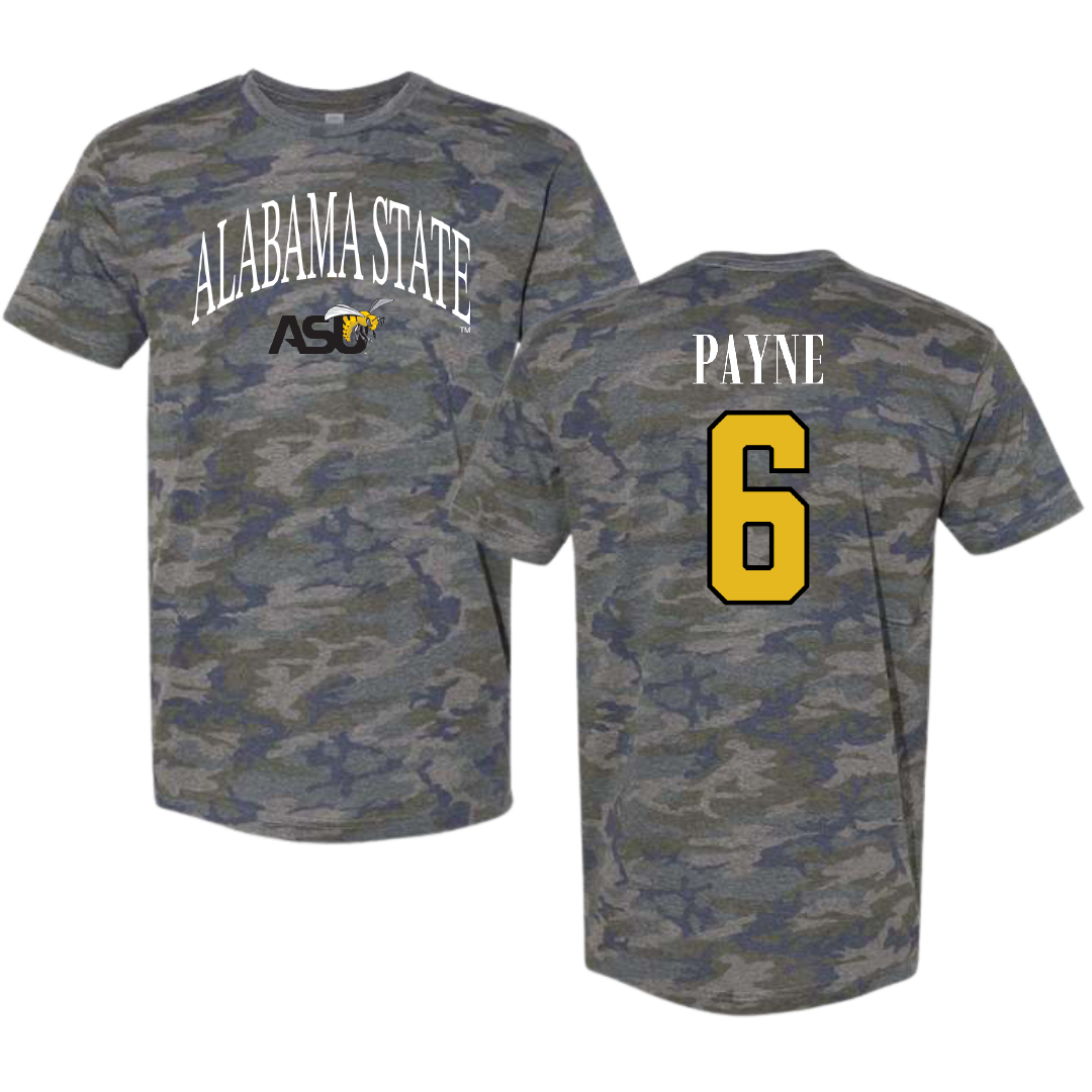Alabama State University Volleyball Vintage Camo Tee - #6 Bailee Payne