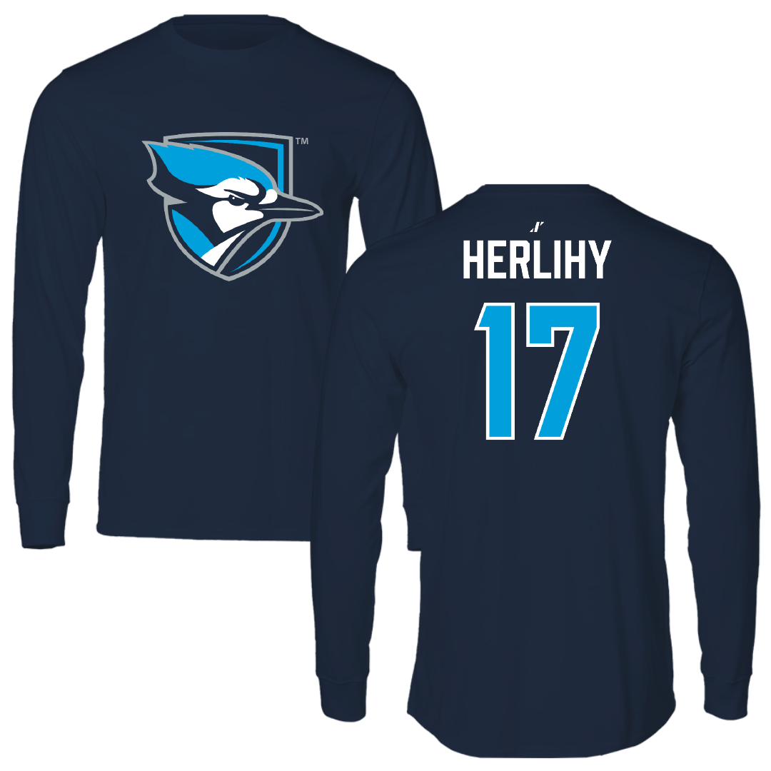Elmhurst University Soccer Navy Mascot Performance Long Sleeve - #17 Emily Herlihy
