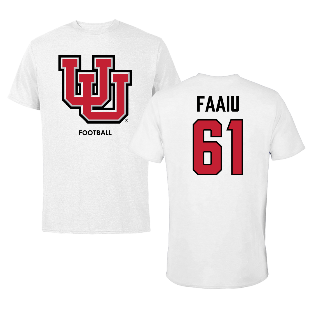 University of Utah Football White Performance Tee - #61 Kolinu'u Faaiu