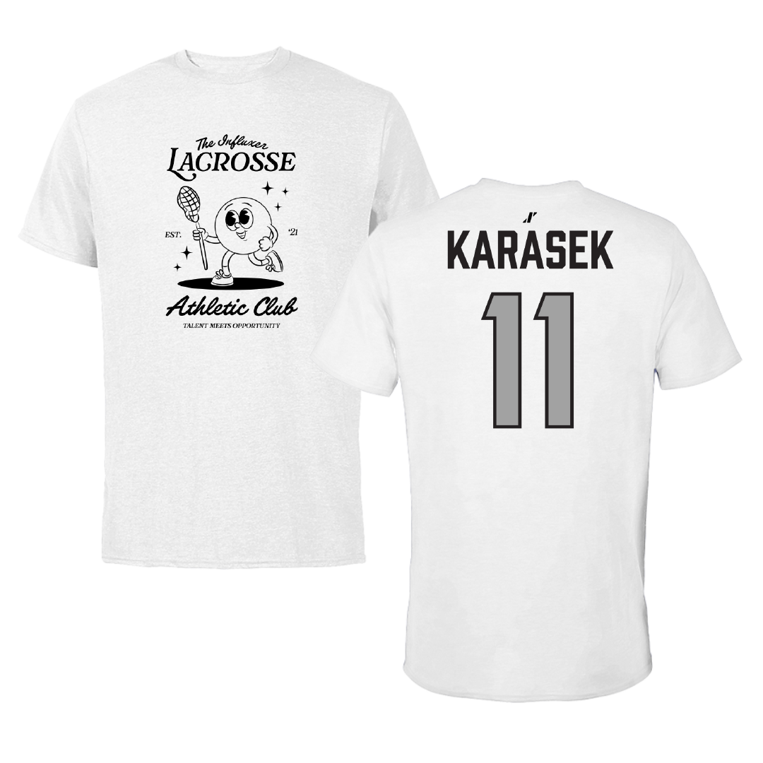 Lacrosse (M) White Influxer Athletic Club Tee - #11 Hudson Karasek