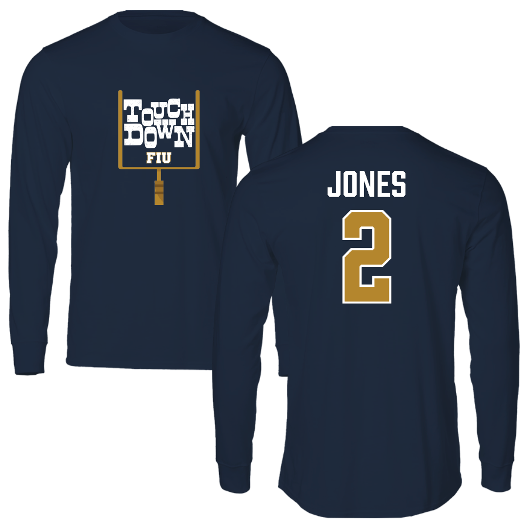Florida International University Football Navy Touchdown Long Sleeve - #2 Amari Jones