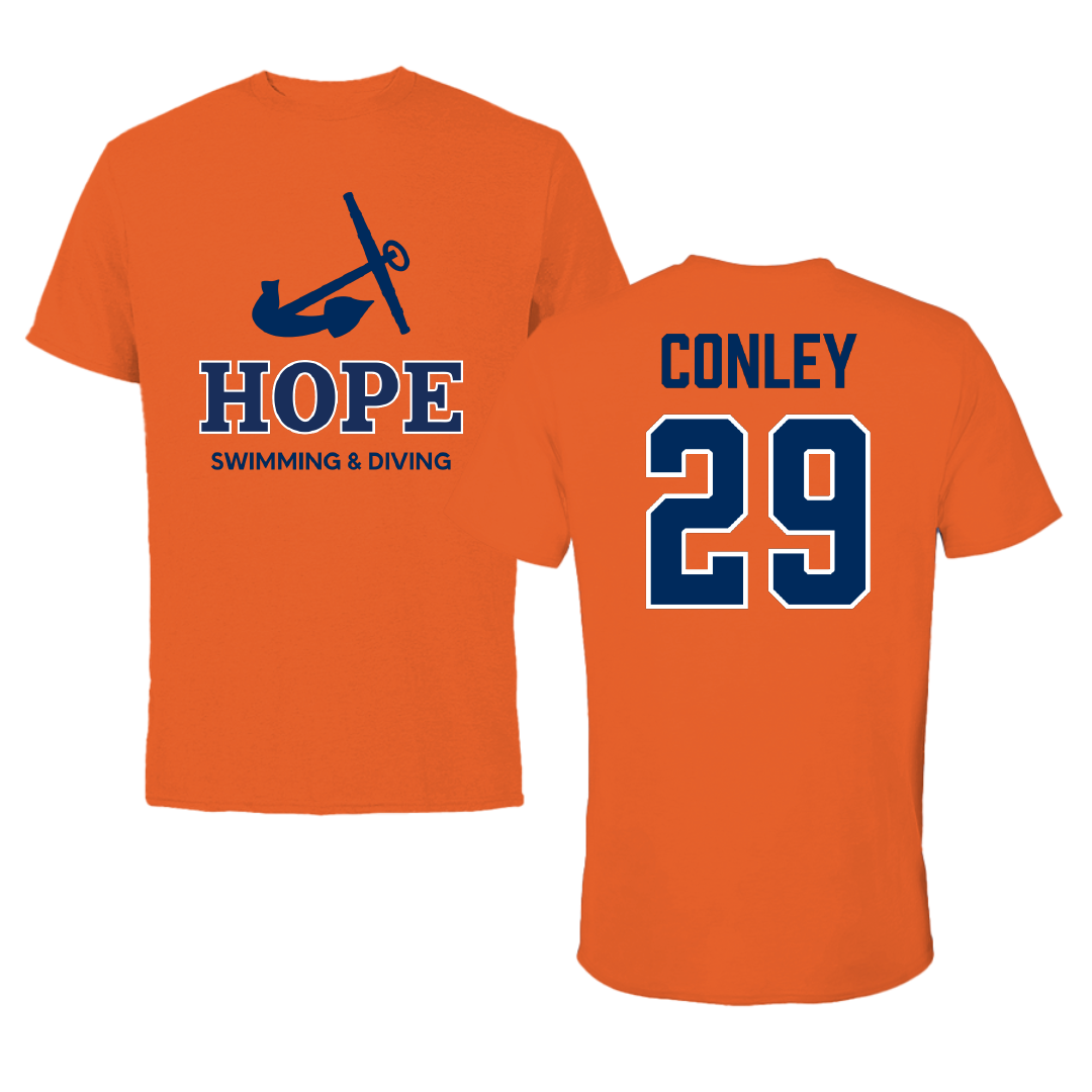 Hope College Swimming & Diving Orange Performance Tee - #29 Ruth Conley