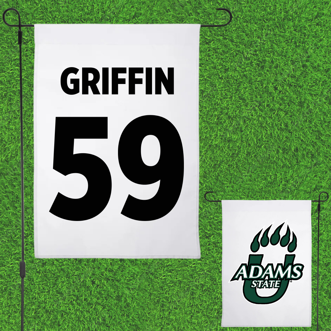 Adams State University Football White Garden Flag - #59 Tyler Griffin