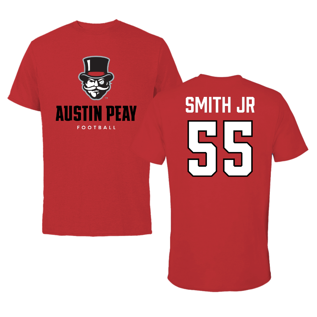 Austin Peay State University Football Red Mascot Performance Tee - #55 Kenneth Smith Jr