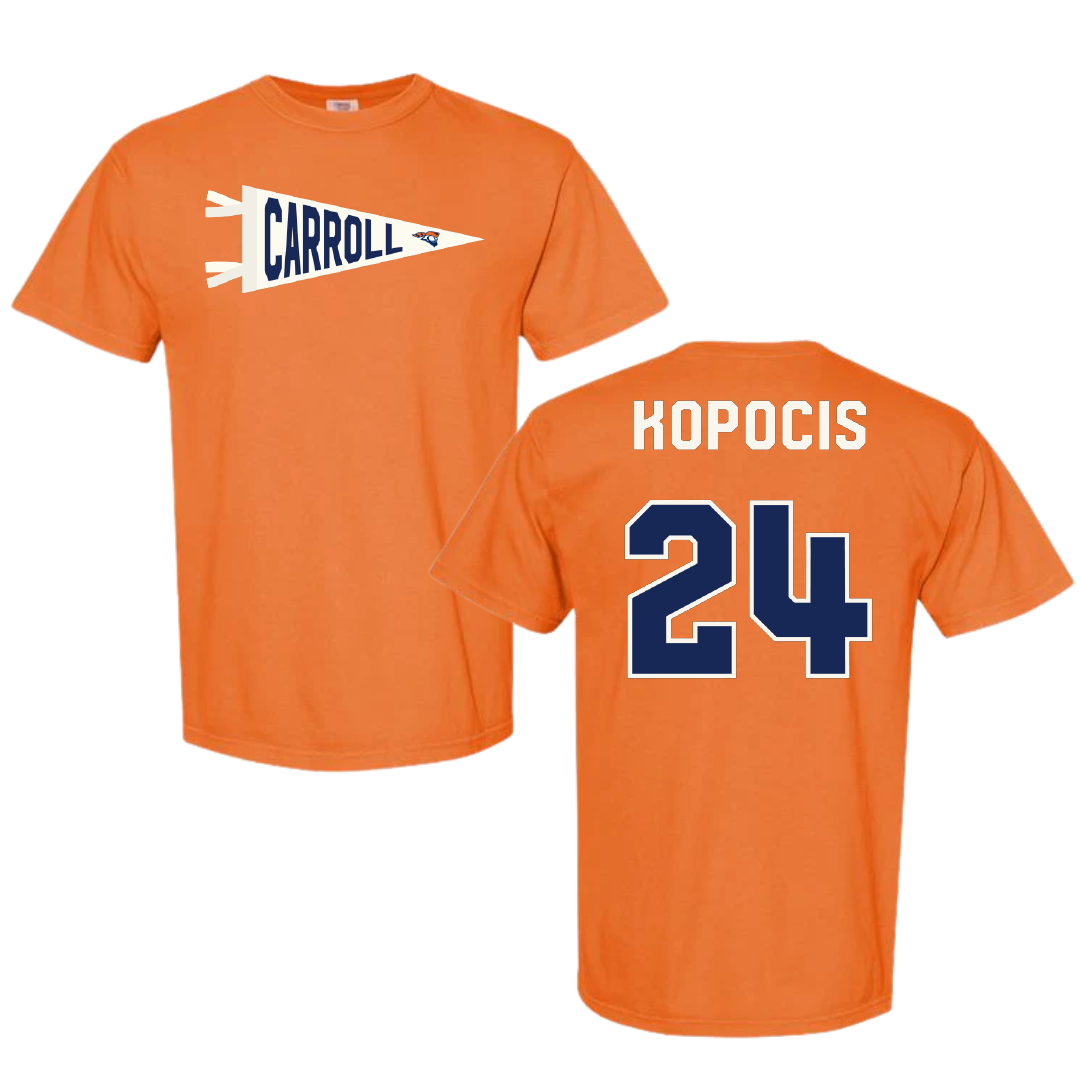 Carroll University Lacrosse Orange Pennant Comfort Colors Tee - #24 Jake Kopocis