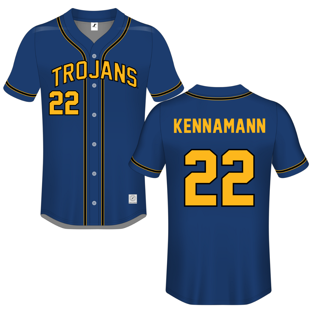 North Iowa Area Community College Blue Button-Down Jersey - #22 Spencer Kennamann