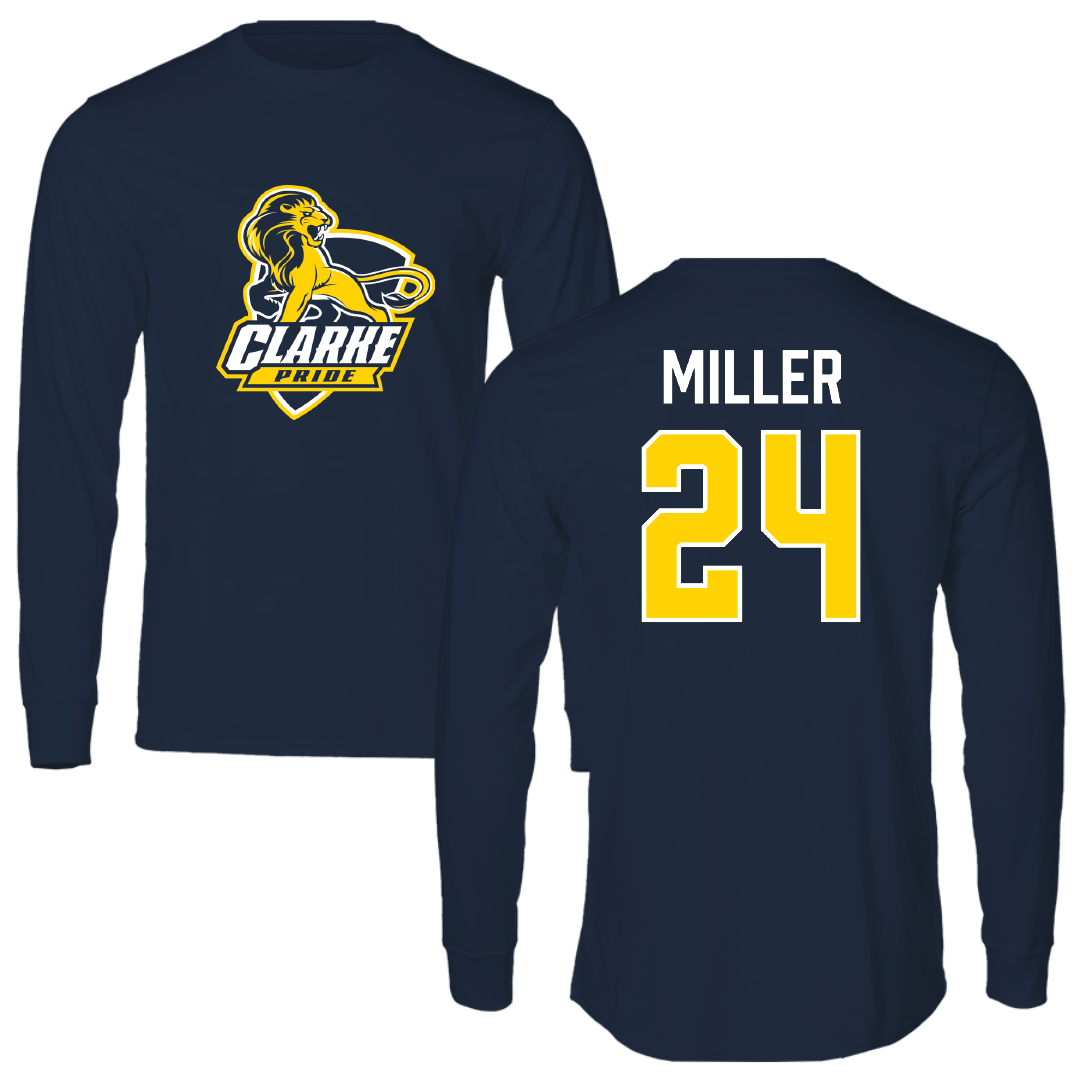 Clarke University Soccer Navy Performance Long Sleeve - #24 Samantha Miller