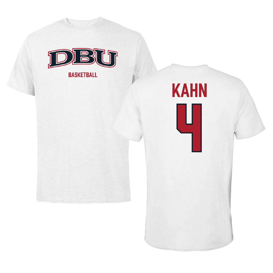 Dallas Baptist University Basketball (M) White Performance Tee - #4 Cameron Kahn