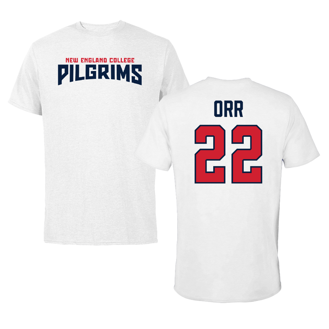 New England College Lacrosse White Classic Performance Tee - #22 Jared Orr