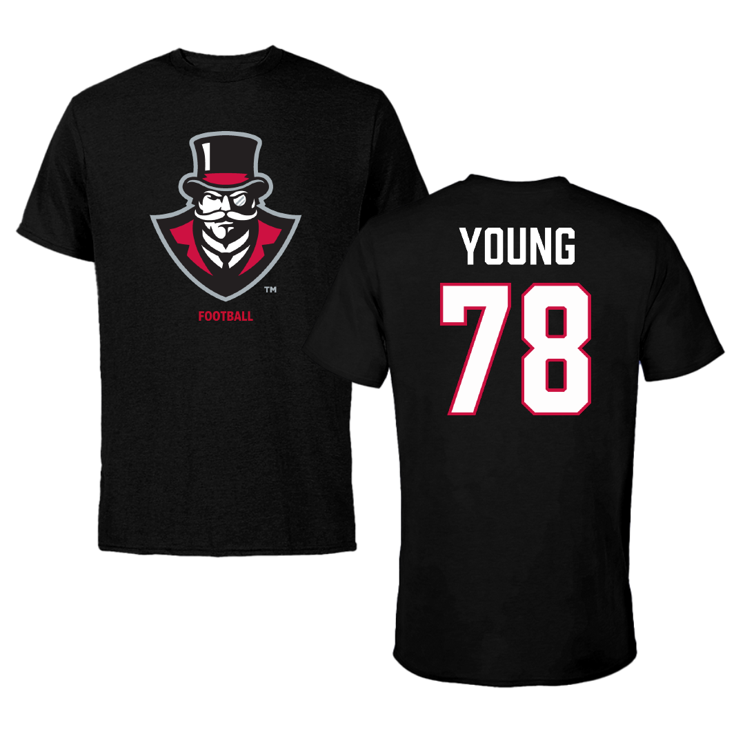 Austin Peay State University Football Black Tee - #78 Aaron Young