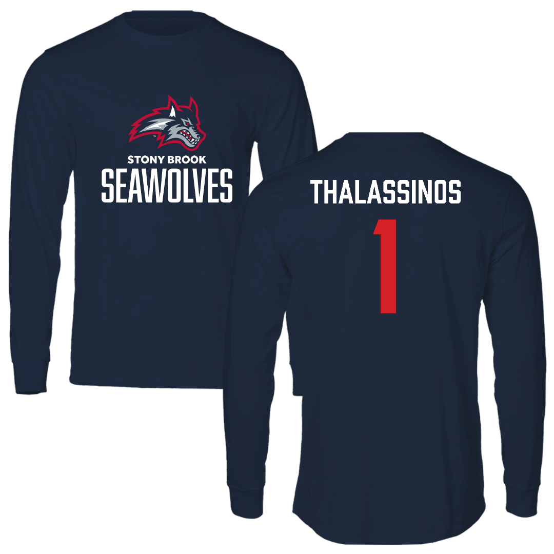 Stony Brook University Softball Navy Performance Long Sleeve - #1 Marissa Thalassinos