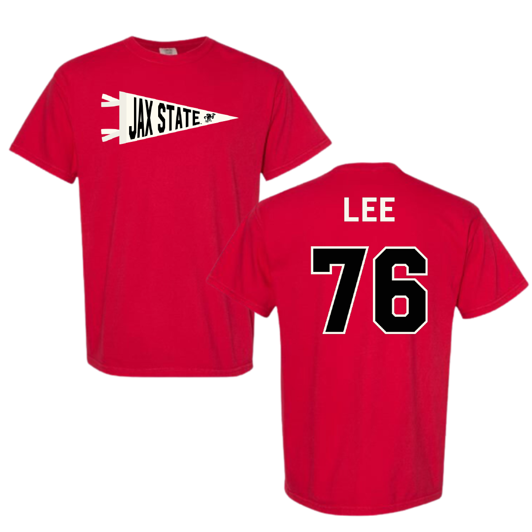 Jacksonville State University Football Red Pennant Comfort Colors Tee - #76 Marvin Lee