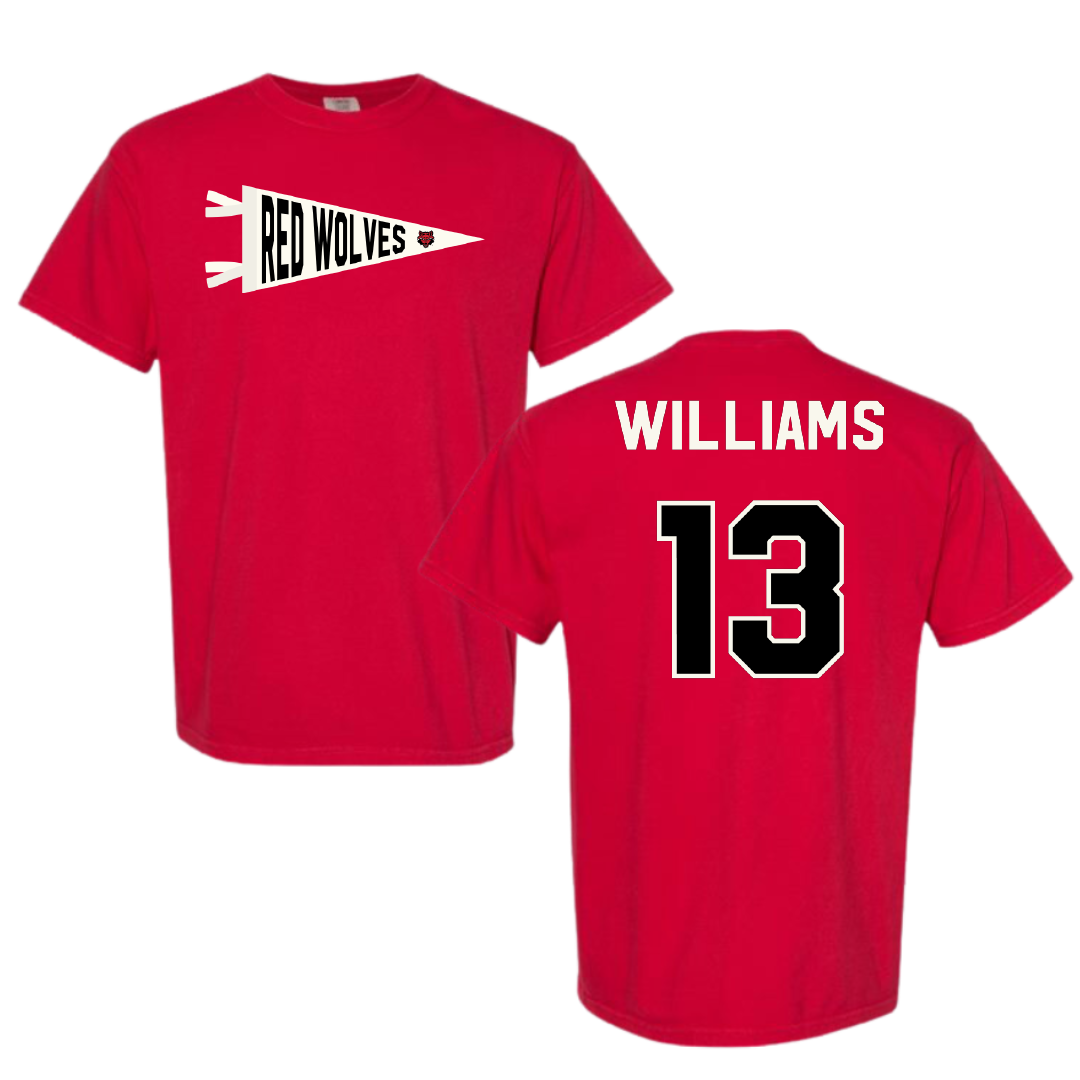 Arkansas State University Baseball Red Pennant Comfort Colors Tee - #13 Walker Williams