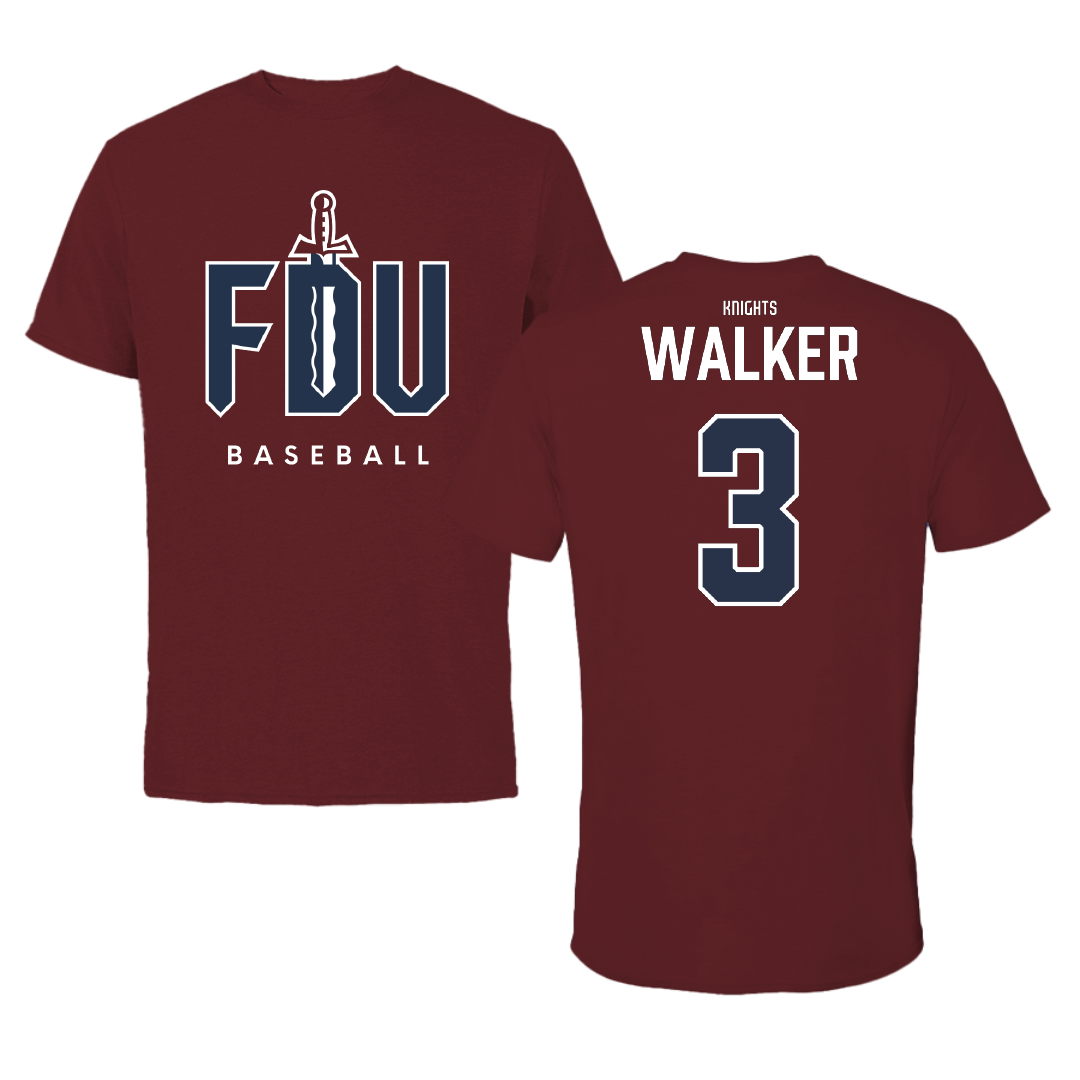 Fairleigh Dickinson University-Metropolitan Campus Baseball Maroon Tee - #3 Caleb Walker
