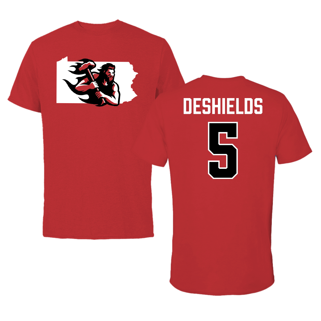 PennWest California Basketball (M) Red State Performance Tee - #5 Keondre Deshields
