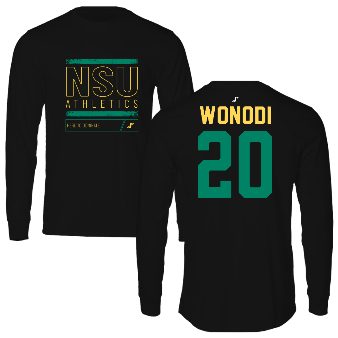 Norfolk State University Football Black Dominate Performance Long Sleeve - #20 Jason Wonodi