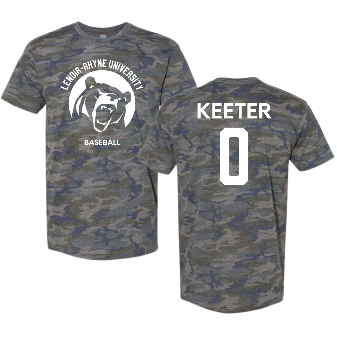 Lenoir-Rhyne University Baseball Vintage Camo Tee - #0 Nathan Keeter