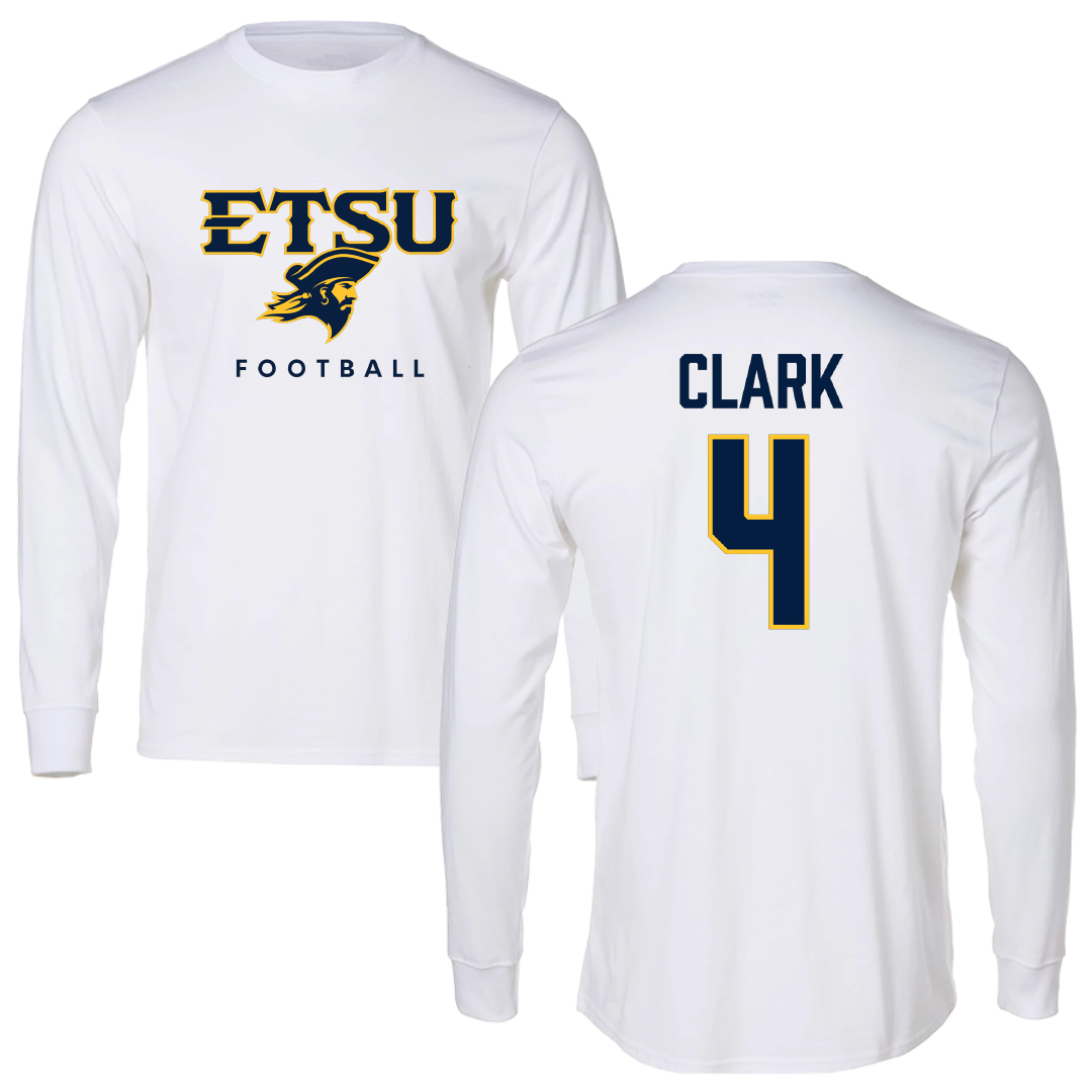 East Tennessee State University Football White Performance Long Sleeve - #4 Javion Clark