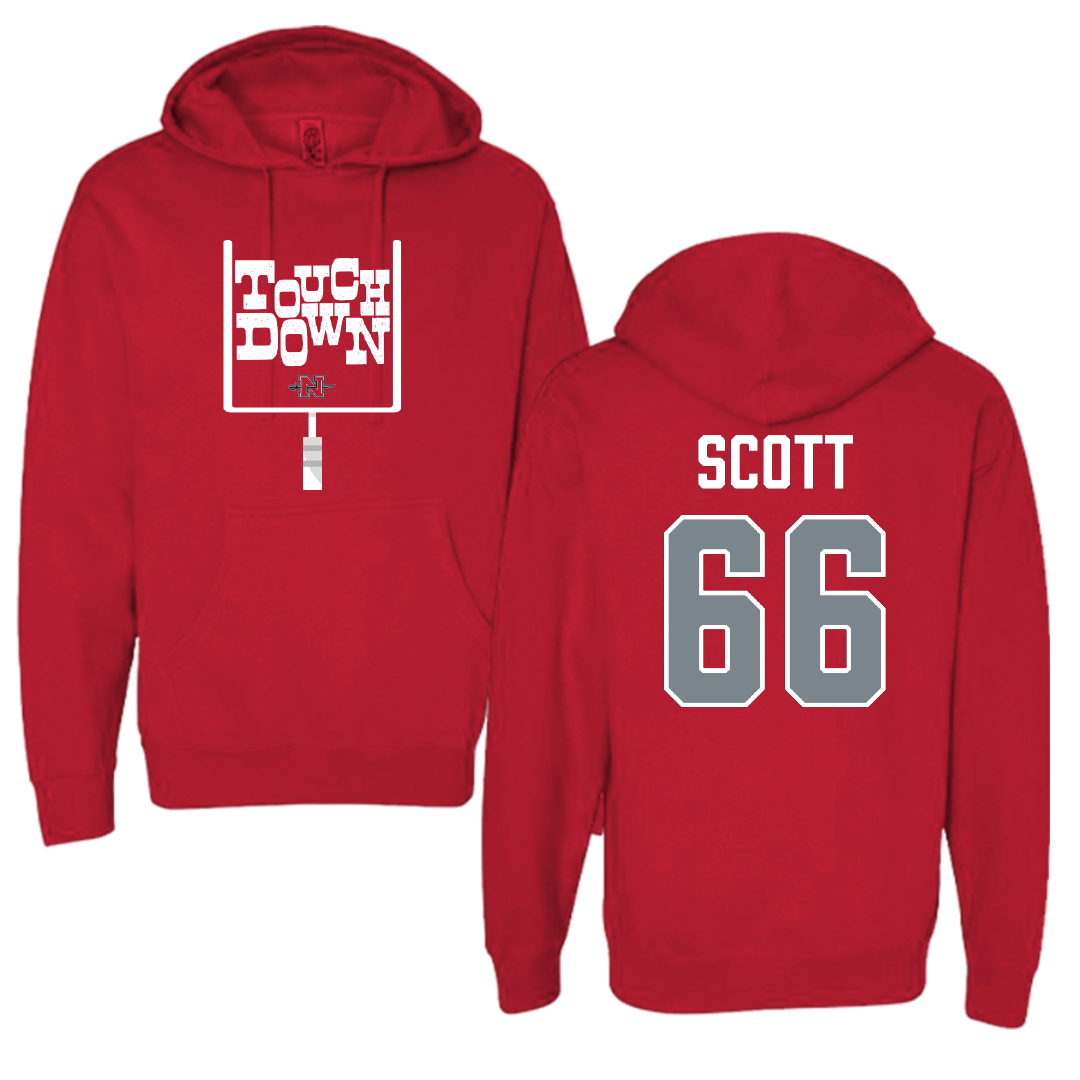 Nicholls State University Football Red Touchdown Hoodie - #66 Sameij Scott