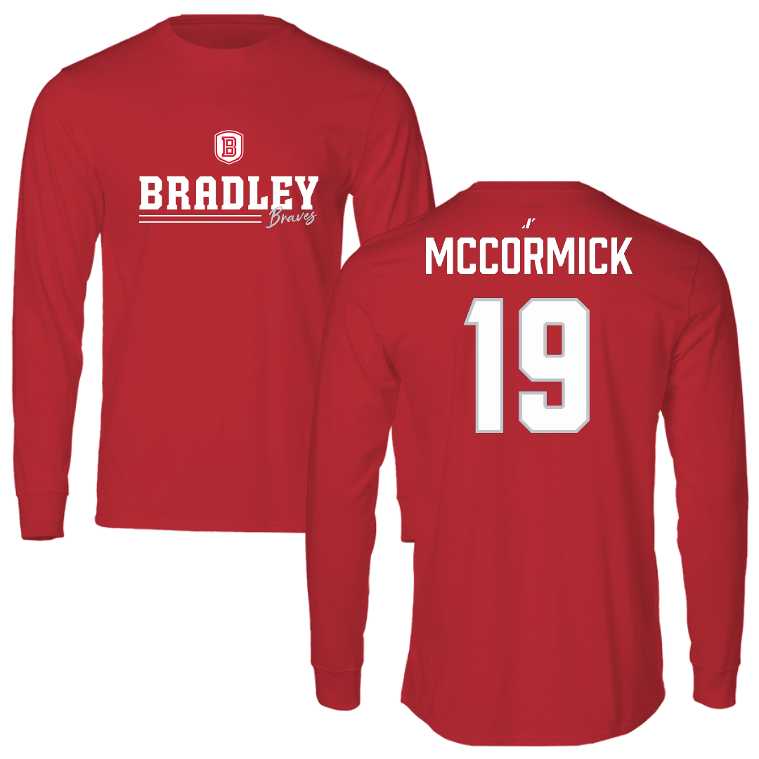 Bradley University Baseball Red General Performance Long Sleeve - #19 Colin McCormick