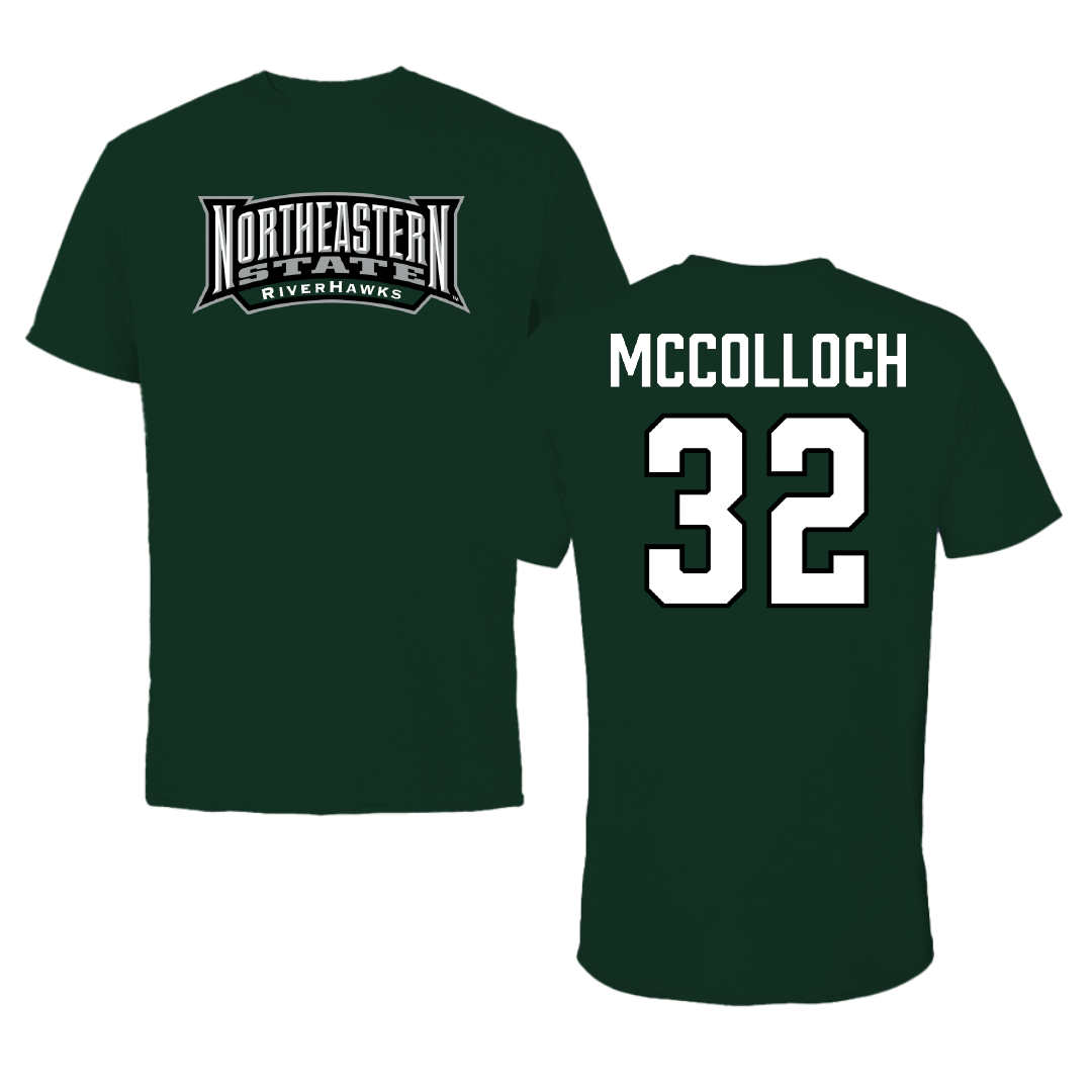 Northeastern State University Soccer Forest Green Block Tee - #32 Cameron McColloch