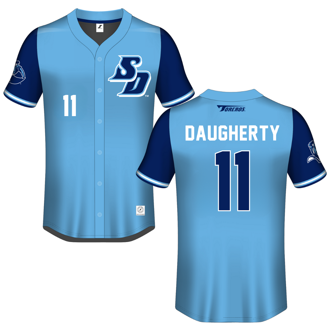 University of San Diego Blue Button-Down Jersey - #11 Ashley Daugherty