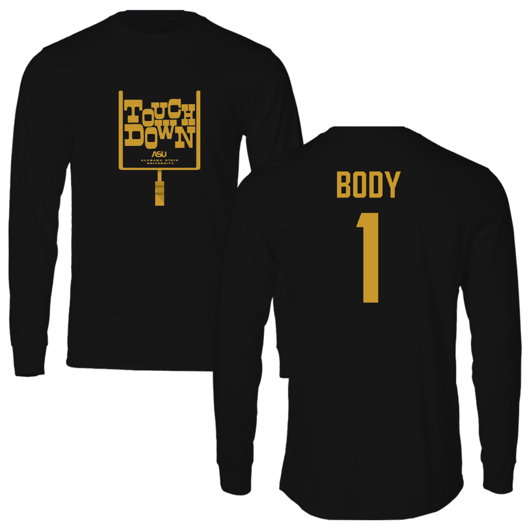 Alabama State University Football Black Touchdown Performance Long Sleeve - #1 Andrew Body