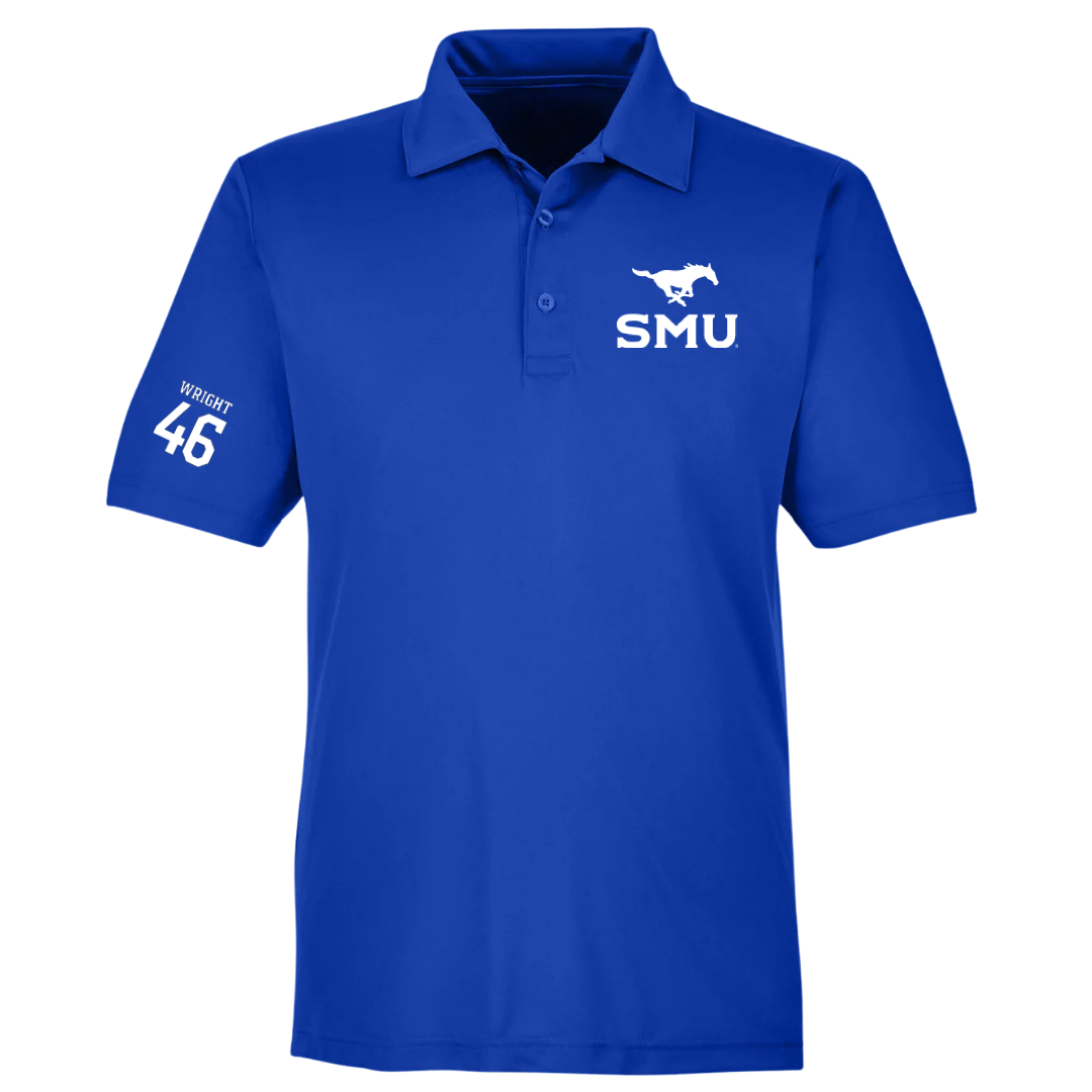 Southern Methodist University Football Blue Polo - #46 Xavier Wright