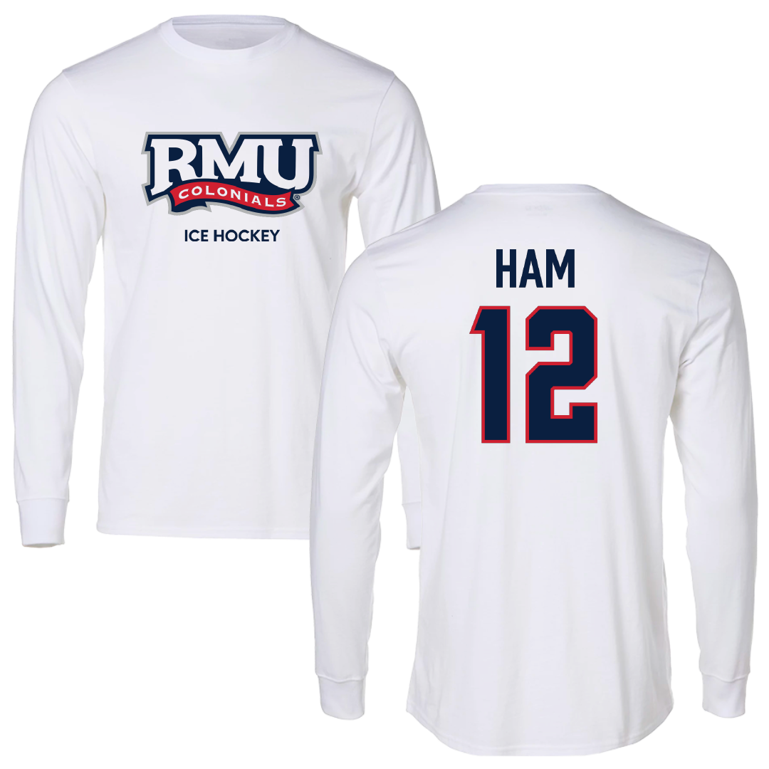 Robert Morris University Ice Hockey (W) White Mascot Performance Long Sleeve - #12 Ashlyn Ham