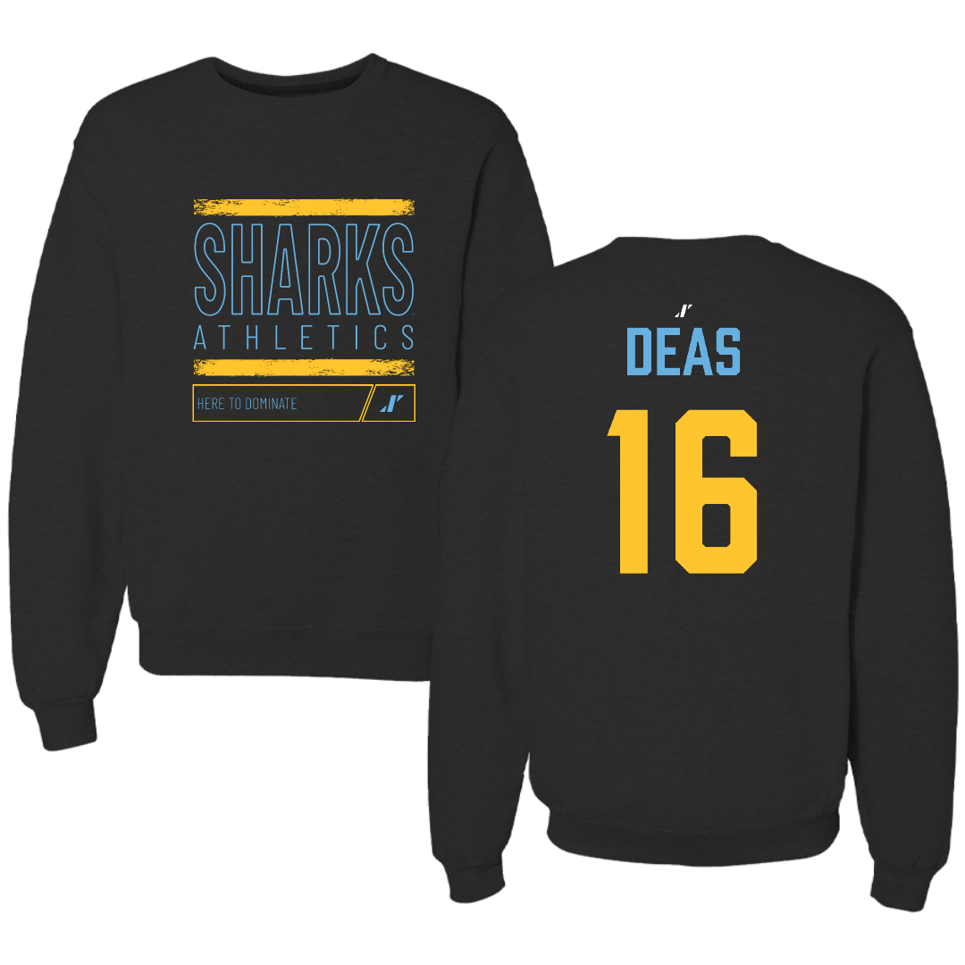 Long Island University Football Black Dominate Crewneck - #16 Nahseem Deas