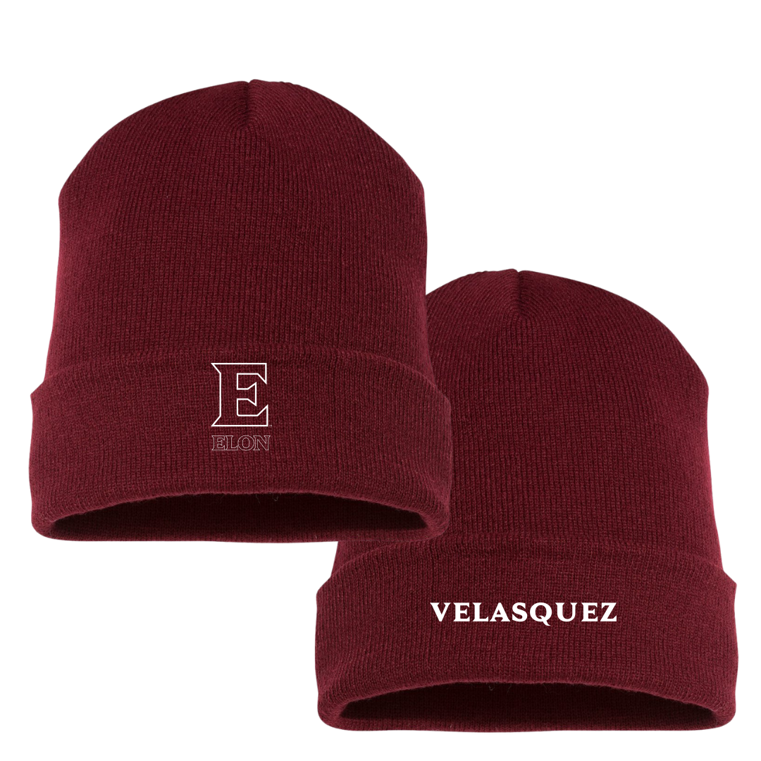Elon University Football Maroon Beanie - #29 Adam Velasquez