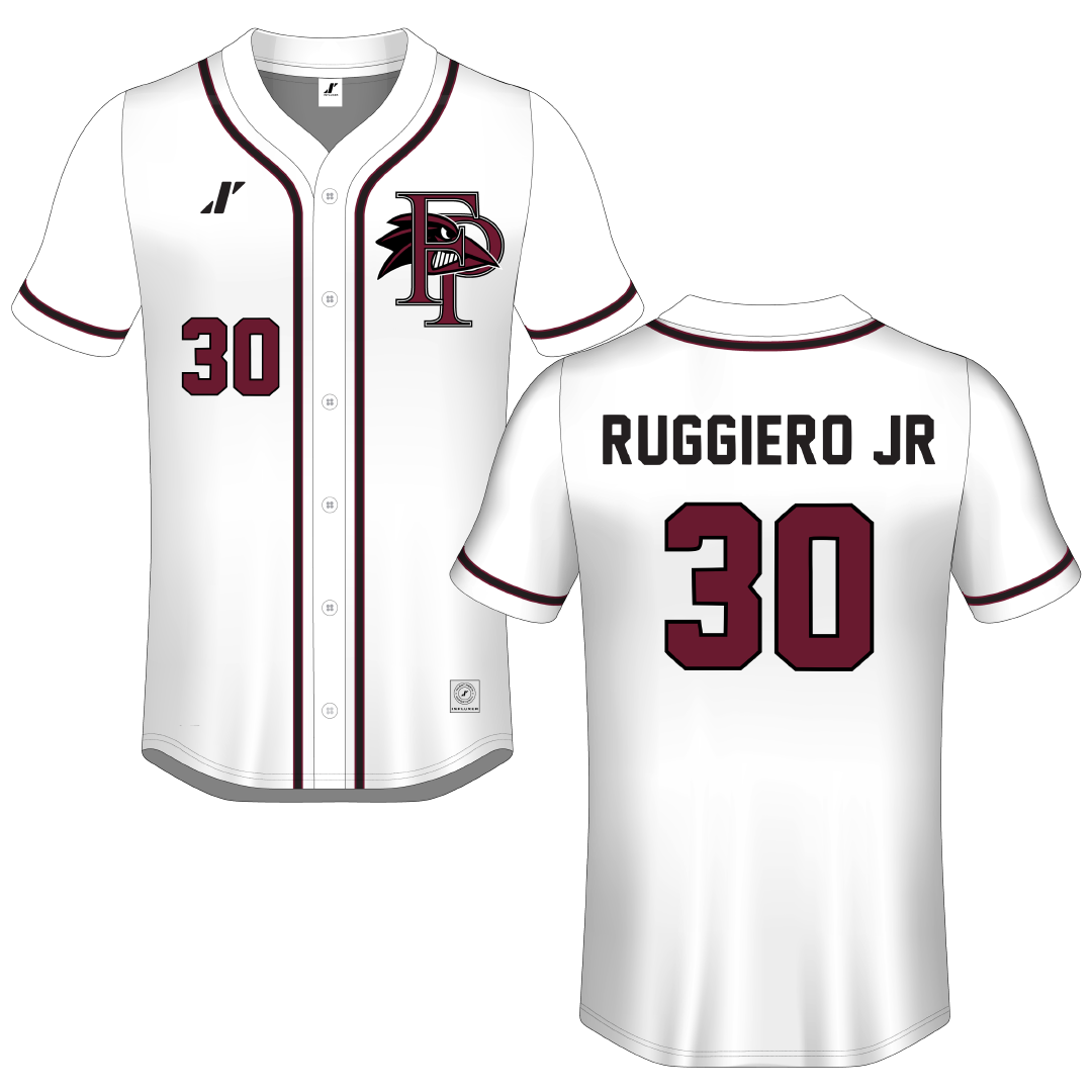 Franklin Pierce University White Button-Down Jersey - #30 Johnny Ruggiero Jr