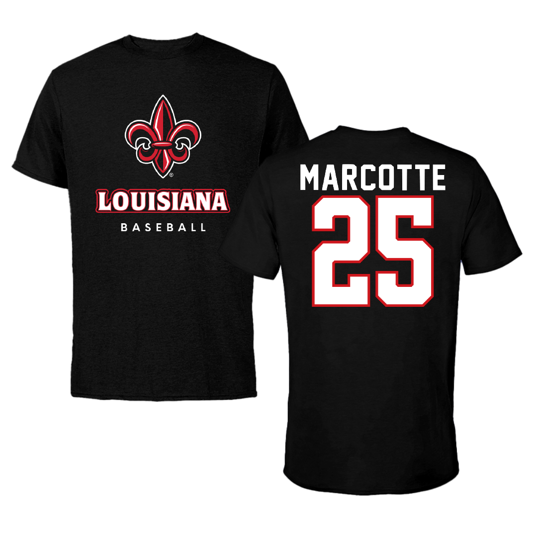 University of Louisiana at Lafayette Baseball Black Tee - #25 Riley Marcotte