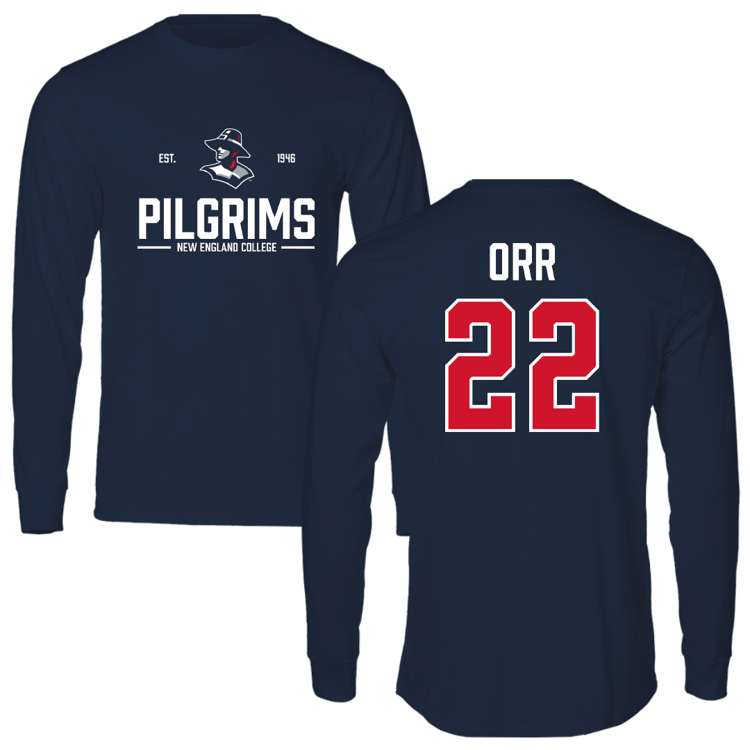 New England College Lacrosse Navy General Performance Long Sleeve - #22 Jared Orr