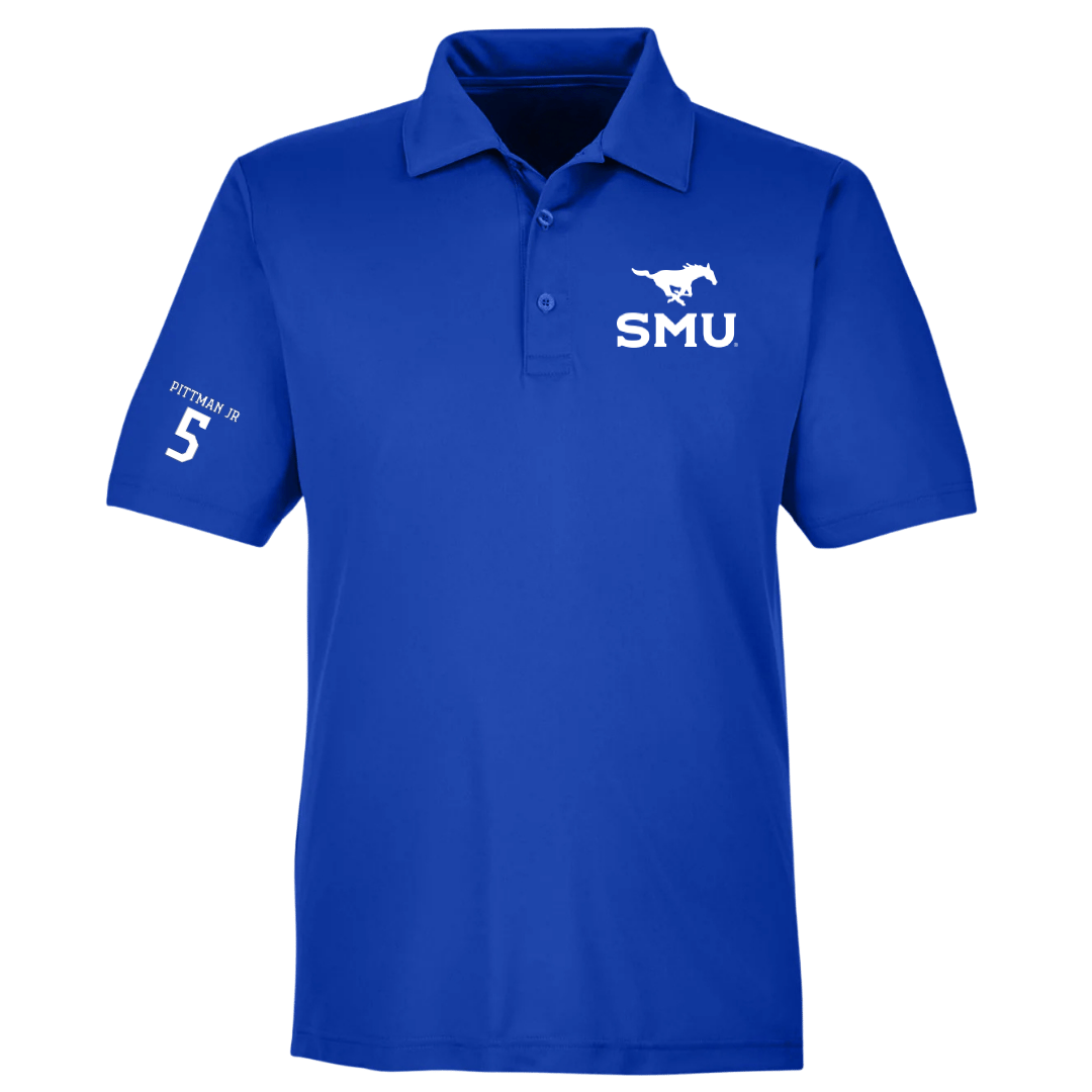Southern Methodist University Football Blue Polo - #5 Randy Pittman Jr