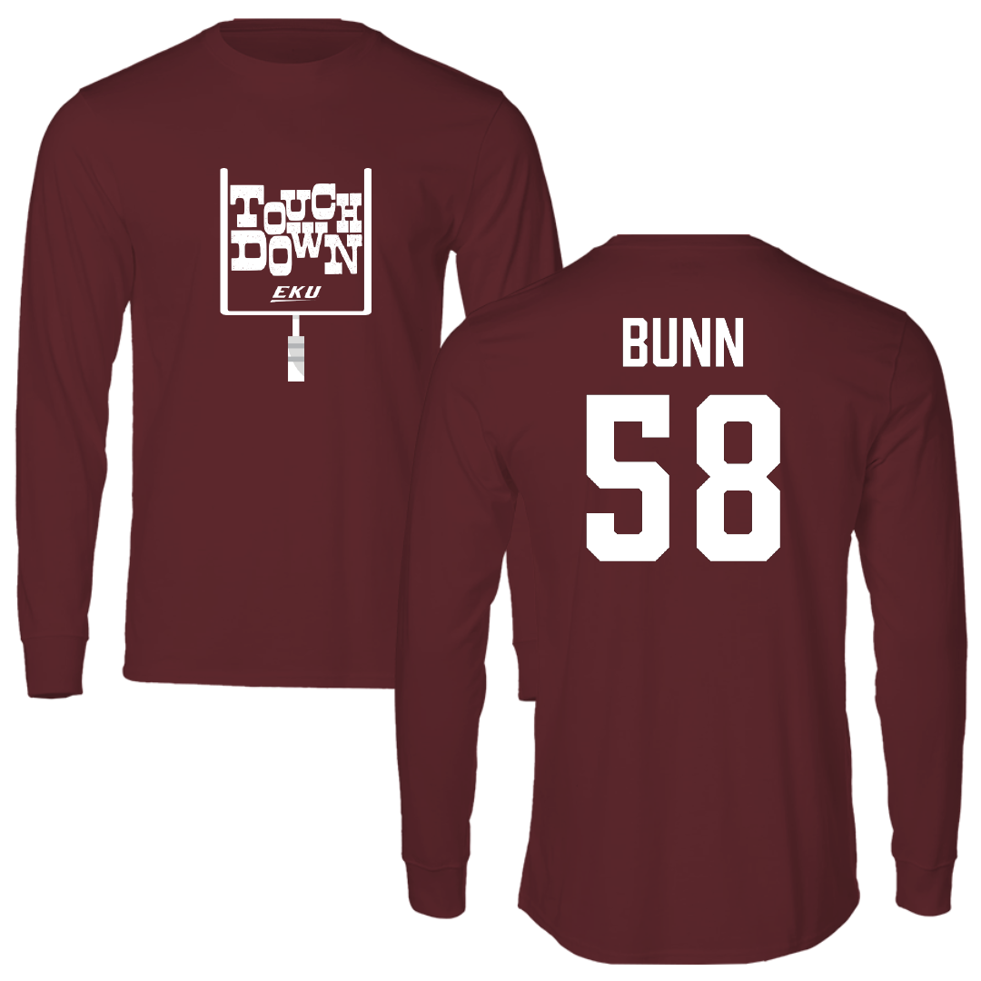 Eastern Kentucky University Football Maroon Touchdown Performance Long Sleeve - #58 Isaiah Bunn