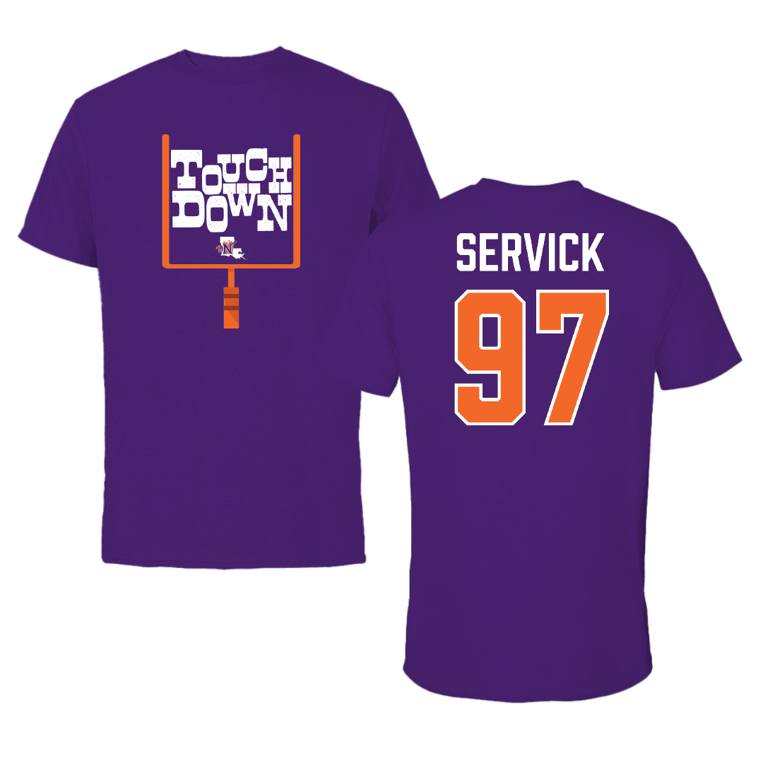 Northwestern State University Football Purple Touchdown Tee - #97 Darius Servick