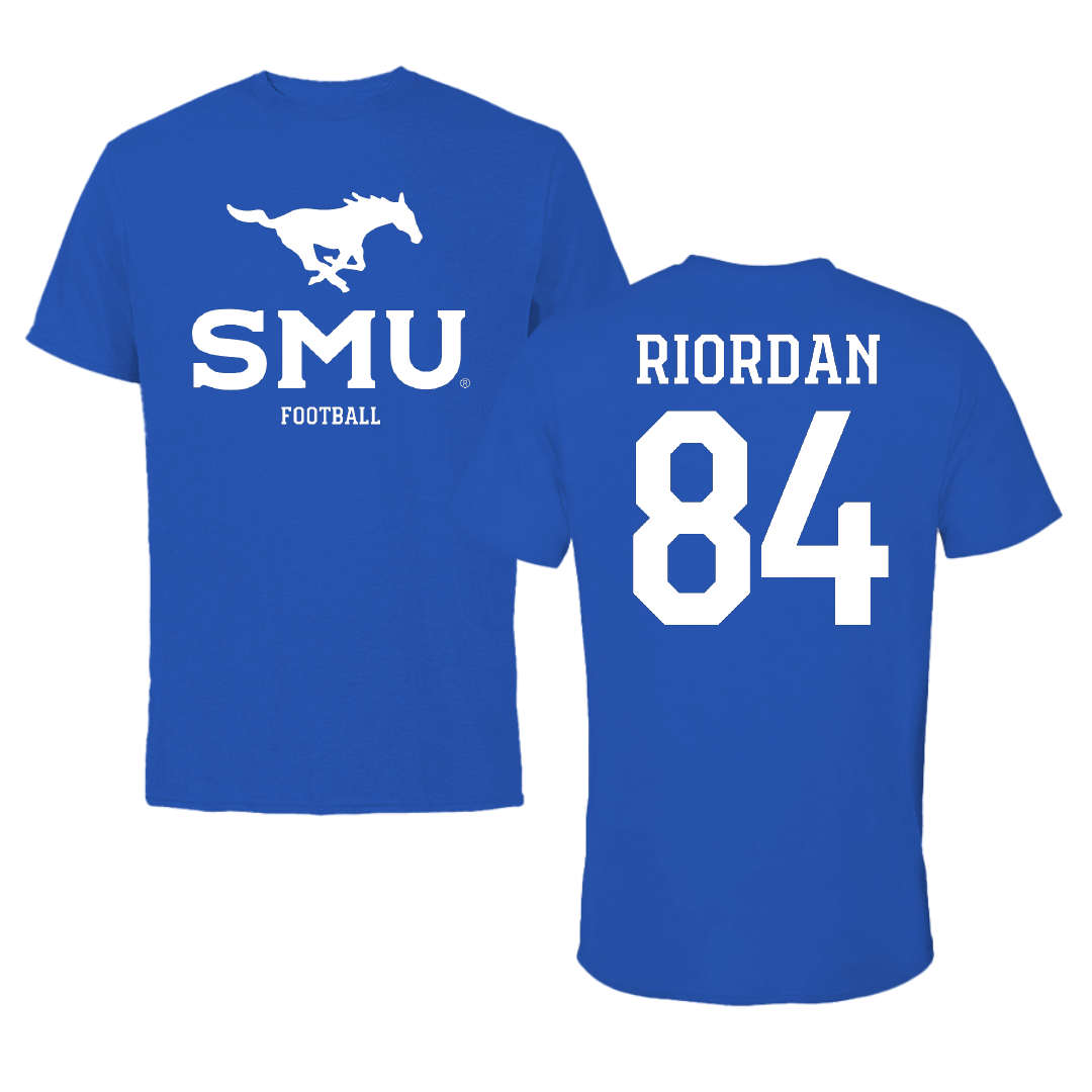 Southern Methodist University Football Blue Mascot Tee - #84 Tripp Riordan