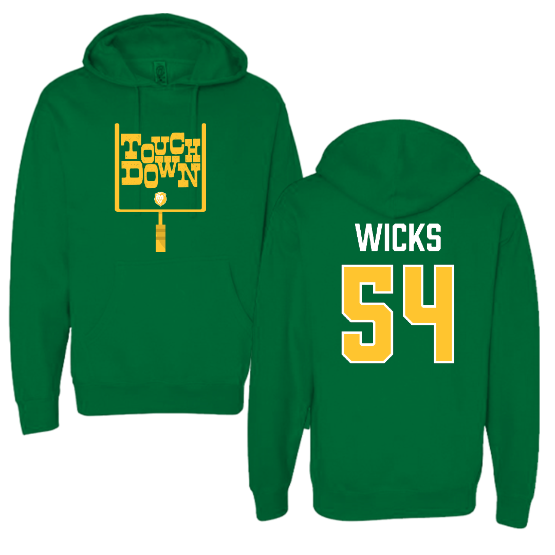 Southeastern Louisiana University Football Green Touchdown Hoodie - #54 Brockhim Wicks