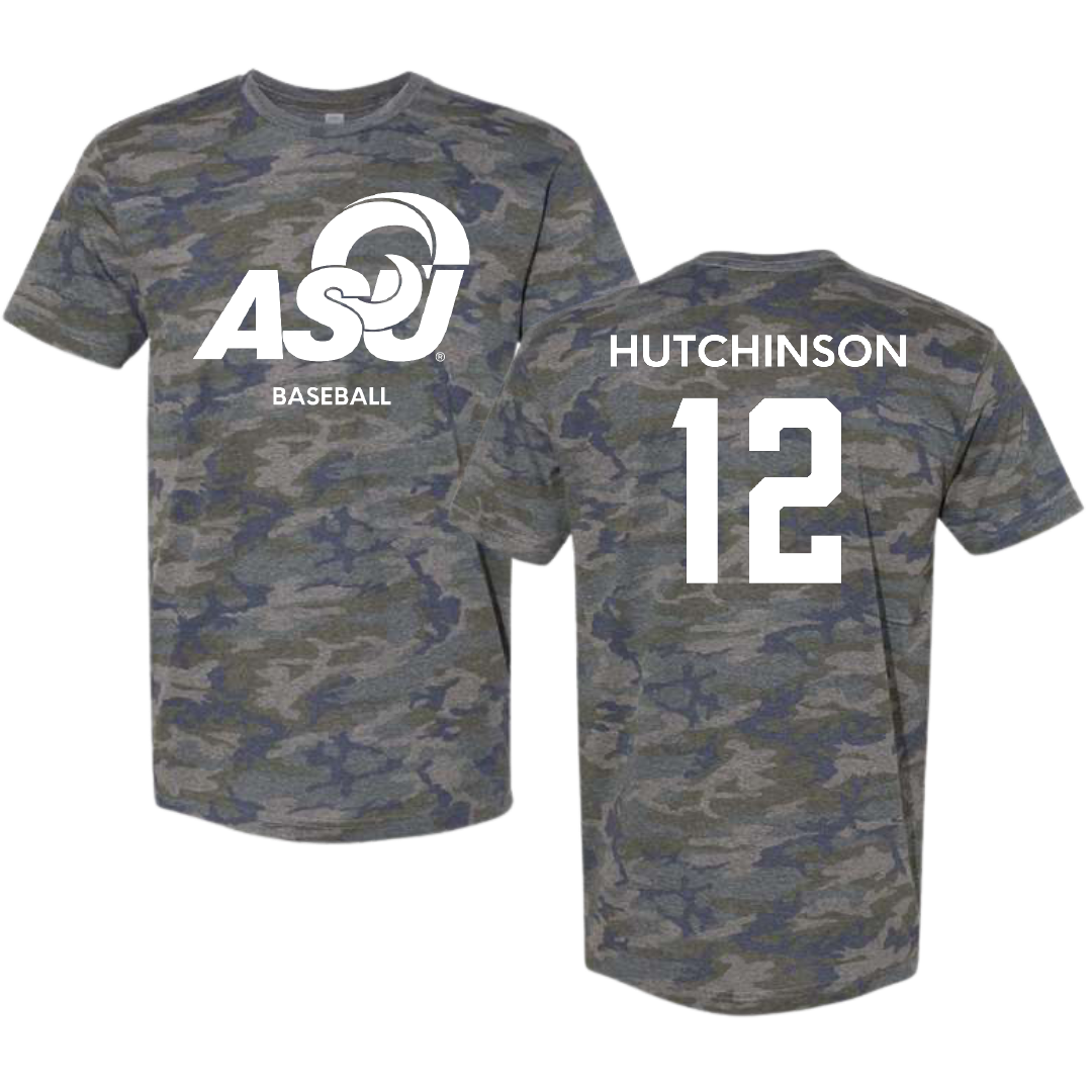 Angelo State University Baseball Vintage Camo Tee - #12 Lane Hutchinson