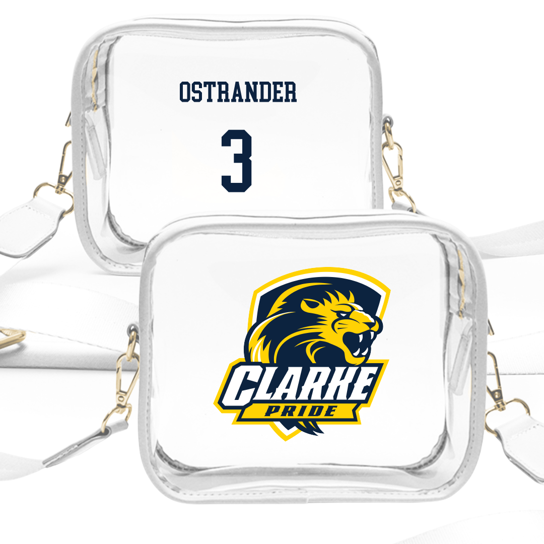 Clarke University Football White Clear Stadium Bag - #3 Jackson Ostrander